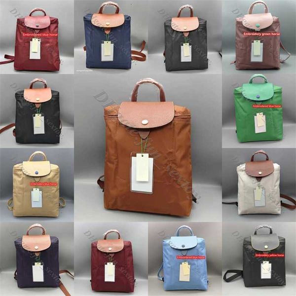 Ventas Bolso de mano de alta calidad Moda de billetera al por mayor Plegado mochila francesa Mujeres Nylon Women 70 aniversario Bordado de lujo Masturas de caballos Saccoche