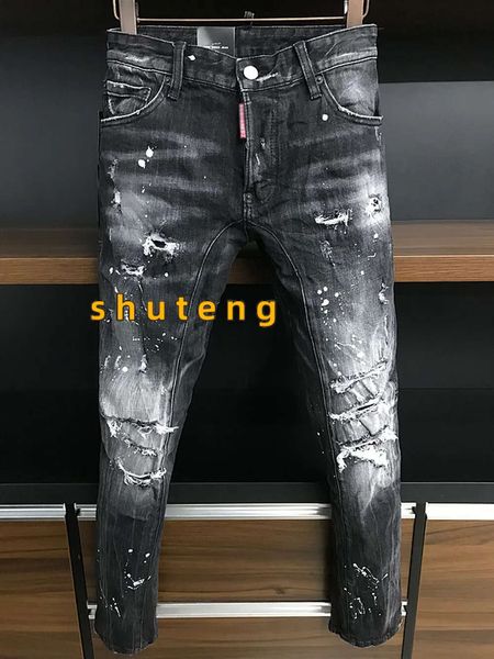 Soldes Jeans Homme Trou Bleu Clair GRIS Foncé ITALIE Marque Pantalon Long Homme Pantalon Streetwear Denim Skinny Slim Droit D2 Biker Jean Real 901 7328