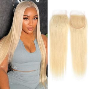 Brésilien Body Wave Transparent Lace Ferme Hair Human Heuvil 4x4 5x5 6x6 7x7 100% 613 cheveux blonds nœuds décolorés pré-cueillis gratuits