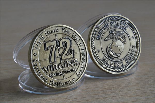 Promoción de ventas Envío gratis 5 unids / lote, NUEVO USMC U.S. Marine Corps 72 Virgins Bronce Antique Challenge Coin