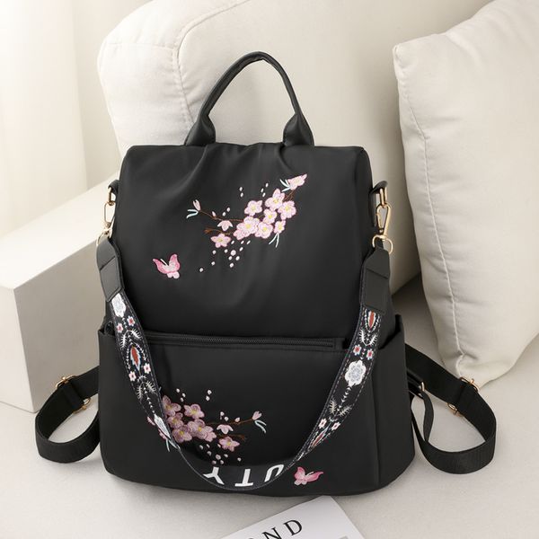 Sacs à bandoulières Ventes 3 couleurs Sweet Little Fresh Flowers Broidered Handbag Light Light Soft Imperproof Nyon Loison Sac à dos Étudiant de mode College Bag 6856 # #