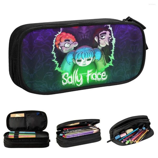 Sally face jeu crayon crayon mignon sac à stylo sac filles garçons grands élèves de stockage scolaris