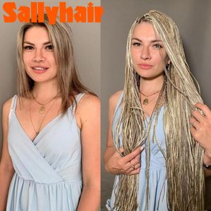 Sallyhair synthetische vlechten dunne doos vlechten gehaakte vlechthaar kleurrijke zizi vlechten extensions grijs roze zwart bruin haar