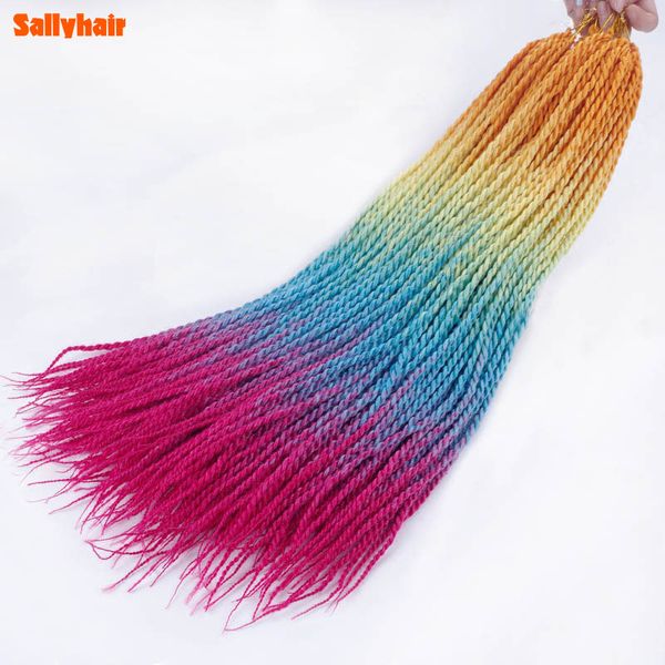 Sallyhair Crochet Crochet Hair Braid 24 pulgadas Senegalés Twist Ombre Cabello 30 hilos/PCS Rubia de tres tonos