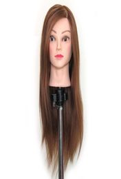 Tête de Mannequin synthétique pour Salon de coiffure, cheveux bruns, formation, modèle de pratique, support à pince, tête de Mannequin synthétique 3708387