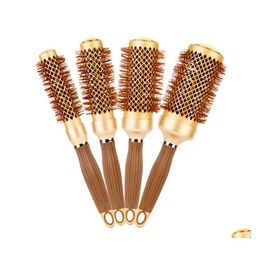 Salon Bundle Cheveux Or Themal Hai Nano Céramique Bouclés Har Brosse Ronde En Aluminium Radial Ionique Peigne En 4 Tailles Brosses Professionnelles Drop Dhst9