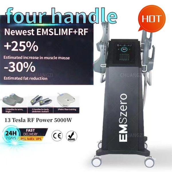 Salon DLSEMSLIM NEO 13 Tesla Hi-Emt Power 5000w Emszero Machine avec 4 poignées et coussin de stimulation pelvienne en option Tesla Sculpt réduisant la graisse