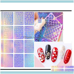 Salon Health Beauty24pcs Hollow Nail Sticker Art Transfer Foil Stijlvolle zelfklevende manicure Decoratie Aessories Kits Drop levering 2021