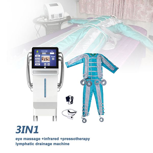 Uso de salón 3 en 1 Presoterapia Drenaje linfático Desintoxicación con masajeador de ojos Máquina de adelgazamiento Presión de aire Infrarrojo Masajeador de cuerpo completo Tratamiento Equipo de presoterapia