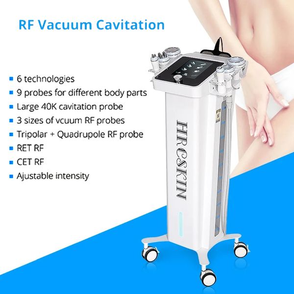 Uso del salón Máquina para adelgazar corporal 9 manijas Eliminación de grasa Dispositivo de eliminación de excrecencia Cavitación al vacío RF Terapia de dolor muscular Células sanguíneas Promoción de un centro saludable