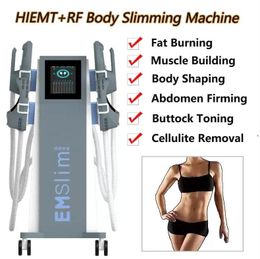 Salon Gebruik EMS Neo Slimming Machine RF elektromagnetische spierstimulator Gewichtsverlies 4 handgrepen lichaamsvorm cellulitisverwijdering met RF en kussenapparatuur