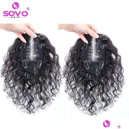 Salon Weft Toppers 13x14cm Zwitsers kant Human Hair For Women Natural Wavy Curly Topper Virgin Clip In Hairpieces Loss Volume Drop deliv Dhglk