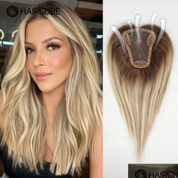 Salon Weft Toppers Haar Middle Part Women Human Topper met kant Basisclip in uitbreidingen Blonde Yage Bruine Hairpieces Drop levering P DHHRV