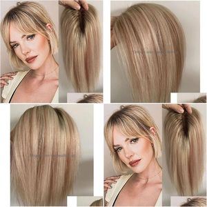 Salon Woft Toppers Remy Hair Topper 120 Density Natural Cairpice Clip dans Extensions Toupee humain pour femmes Ombre Blonde Mix Colors Dr Dhxvh