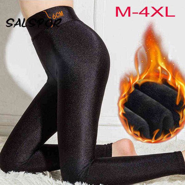 Salspor Plus Taille 4XL Femmes Leggings tricotés chauds Taille haute élastique Casual Pantalon d'hiver Fat Mm Skinny Longueur de la cheville Leggins 211117