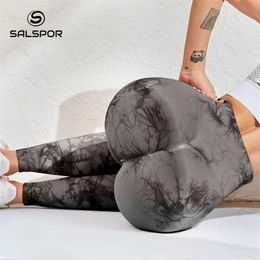 SALSPOR Tie Dye Bubble Butt Sexy Push Up Leggings Taille Haute Femmes Fitness Sans Couture Leggins Slim Gym Sport 211221