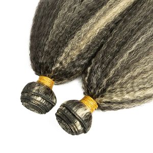 Tissage de cheveux humains gris couleur sel et poivre, 12A Double Drawn Piano Color sale gris Raw Kinky bouclés Straight Bundles 100g / pack livraison gratuite