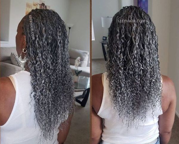 Color de sal y pimienta cola de caballo plata gris rizado rizado pelo brasileño con cordón clip de cola de caballo en trenzas de sal pimienta rizos arrugados envío rápido 120g