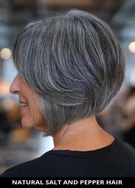 Sal y pimienta pelucas de cabello humano barato sin cola hd corto pixie corte gris bob máquina peluca sin encaje real natural gris plata 130% densidad caliente para la venta