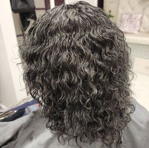 Pelucas de cabello humano gris de onda suelta de sal y pimienta gradiente de dos tonos peluca gris corta plateada para mujeres negras Ninguna gorra hecha a máquina de encaje 130% de densidad