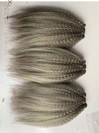 Sel et poivre gris argent kinki cheveux raides faisceaux grossier yaki crépus bouclés trame droite armure faisceaux cheveux humains 100 g/paquet livraison gratuite