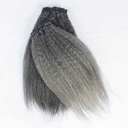 Sel et poivre gris argenté kinki cheveux raides faisceaux grossiers yaki crépus bouclés trame droite faisceaux de cheveux humains 100 g/paquet pour le tressage