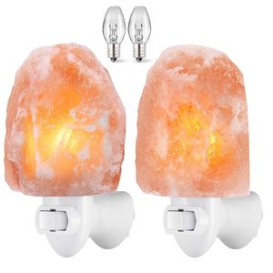 Zoutlamp, natuurlijke Himalaya Crystal Salt Light met E12 Bollen, 11.2oz Mini Hand Gesneden Nachtlampje met roterende muurplug