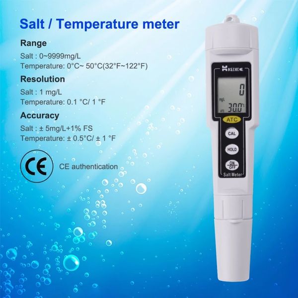 Medidor de sal Salinómetro digital Rango de prueba a prueba de agua 0-9999 mg / L 0-5.0% Probador de salinidad de agua Salobre CT-3086 CT-3081 CT-3080