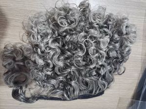 Zout N Peper zilvergrijs trekstring Human Hair Ponytail Extension Wraps Gray Gavy Curly Pony Tail Hairpiece Short Long Wet en Wave 120G 14inch 1pcs