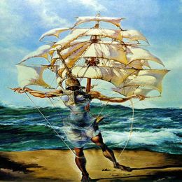 Salvador Dali homme et navire dans l'océan peintures Art Film impression affiche en soie décor mural maison 60x90 cm230N