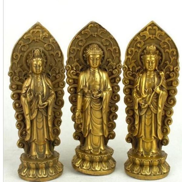 Bouddha en cuivre Sam West Amitabha mahasthamaprapta Avalokiteshvara Buddha295f