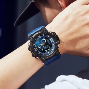 Samel Sports Watch for Men Blue Dual Time Afficher la montre-bracelet Male STOWATCH ALARM ALARM MILITAL MILIATION LED Digital Back Light Clock