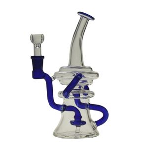 SAML 20 CM TALL KLEIN DAB RIGHTAHS Recycler Glas Bong Clear and Blue Oil Rigs Water Pipe Vrouwelijke Joint Maat 14.4mm PG5215