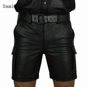 Samlona Men PU Leather Shorts Sexy New Summer 2022 Male Punk Style Zipper Dance Shorts Black Faux Leather Skinny Short Pants W220214