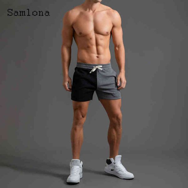 Samlona grande taille hommes épissé mode loisirs Shorts 2022 été nouveau Sexy à lacets maigre court pantalon mâle décontracté plage 220312