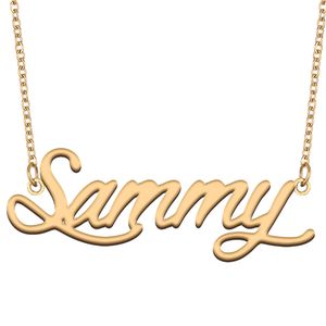 Collier nom Sammy pendentif plaque signalétique personnalisé pour femmes filles cadeau d'anniversaire enfants meilleurs amis bijoux en acier inoxydable plaqué or 18 carats