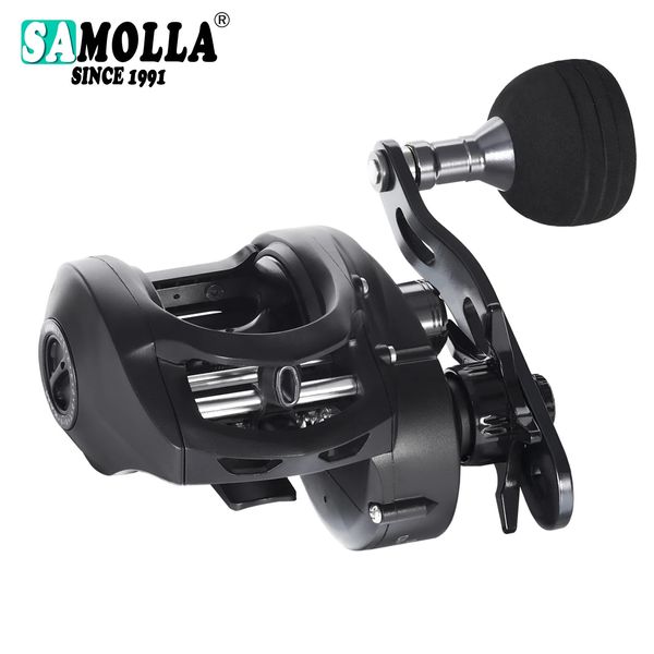 SAMOLLA Carrete de baitcasting de cuerpo ancho Max Grag 12 kg 6,3 1 Engranaje de latón Pesca de gato en agua salada Trolling Agitar lentamente Rueda de agua de mar 240119