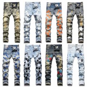 Jeans skinny de créateurs pour hommes pantalons de survêtement extensibles de mode d'été pantalons skinny de luxe pantalons décontractés étoiles motif surdimensionné pantalons déchirés amirs mode streetwear