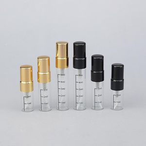 Monsterglas parfum spuitflessen 2 ml 3 ml 5 ml met schaal en metalen goud zilverzwart top