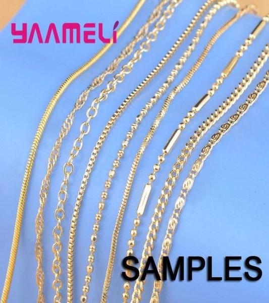 Échantillon mixte 9 et 5 modèles 18 pouces bijoux en or jaune ROLO Singapour chaînes de collier avec fermoirs à homard 18KGF Stamped7474754
