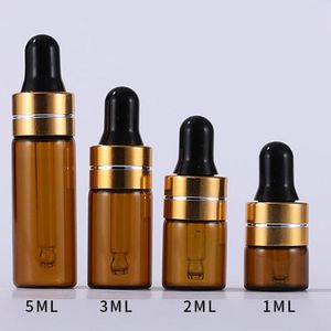 Bouteilles d'emballage d'échantillon 1 ml 2 ml 3 ml 5 ml flacon rechargeable vide marron pour voyage cosmétique avec bouchons de 4 couleurs pour votre Option