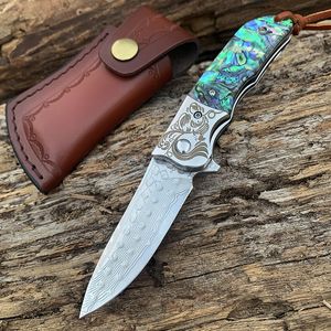 Samsend Damascus Couteau à lame pliante Poignée en bois Tactical Combat Combat Chasse Couteaux Utilitaires EDC