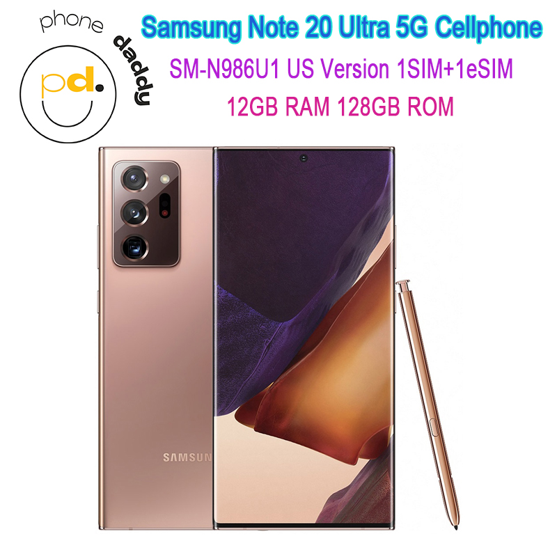 Samsung Galaxy Note 20 Ultra 5G komórkowy N986U1 N986B/DS 12 GB RAM 128/256 GB Octa Core Snapdragon Oryginalny odblokowany system mobilefonu z Androidem
