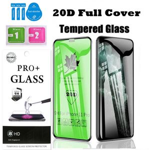 Protectores de pantalla de teléfono celular completo 20D para iPhone 11 12 13 14 Pro Max Xs XR 7 8 Plus Vidrio templado con embalaje al por menor