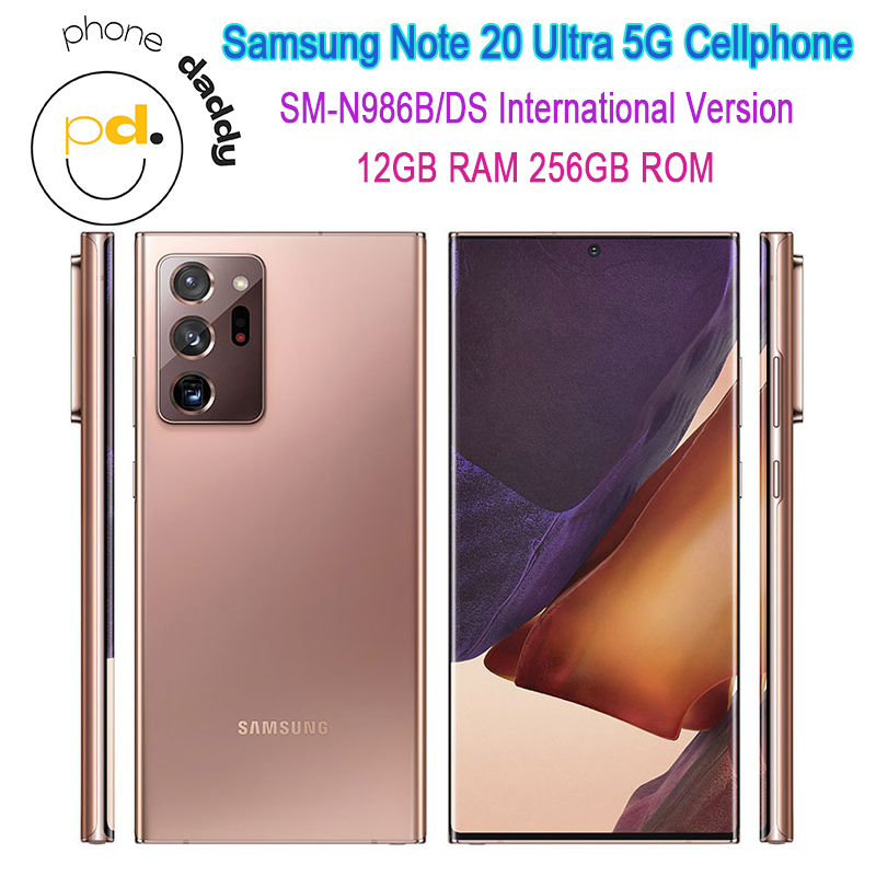 Samsung Galaxy Note20 Ultra 5G Note 20U N986U1 N986B/DS 12GB RAM 128/256GB OCTA CORE SNAPDRAGONオリジナルロック解除Android携帯電話