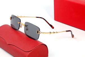 Gafas de sol de lente roja Rectangular Forma amarilla Gafas de sol sin marco Hombres Mujeres Gafas de sol sin montura Marco de metal dorado Gafas lunetas accesorios de moda Ornamental