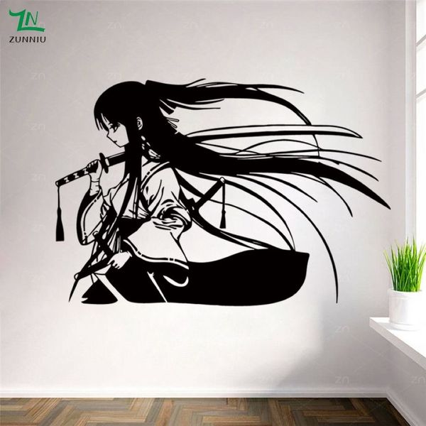 Samouraï Geisha japonais Katana épées Anime décoratif vinyle autocollant mural maison salon enfants garçons filles chambre décor mural2937