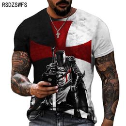 Samurai Patroon Knights Tempeliers 3D -print T -shirt Retro -stijl van Europese en Amerikaanse straat Korte mouw T -shirt Men Tops TEES 220712