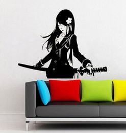 Samurai schoolmeisje katana Japanse akai anime muur sticker vinyl interieur kunst huis decor kamer muurstickers verwijderbare muurschildering 4045 2013067525