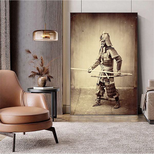 Samurai Vintage Photo Black Blanc Print Art Affiche Armure d'épée japonaise Toile peinture de décoration.